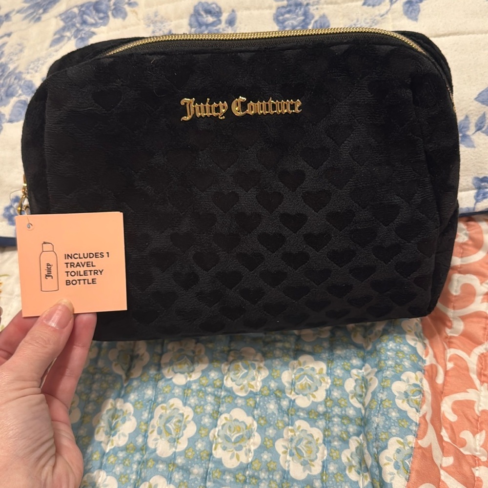 Juicy Couture travel cosmetic bag w/small travel toiletry bottle NWT-black